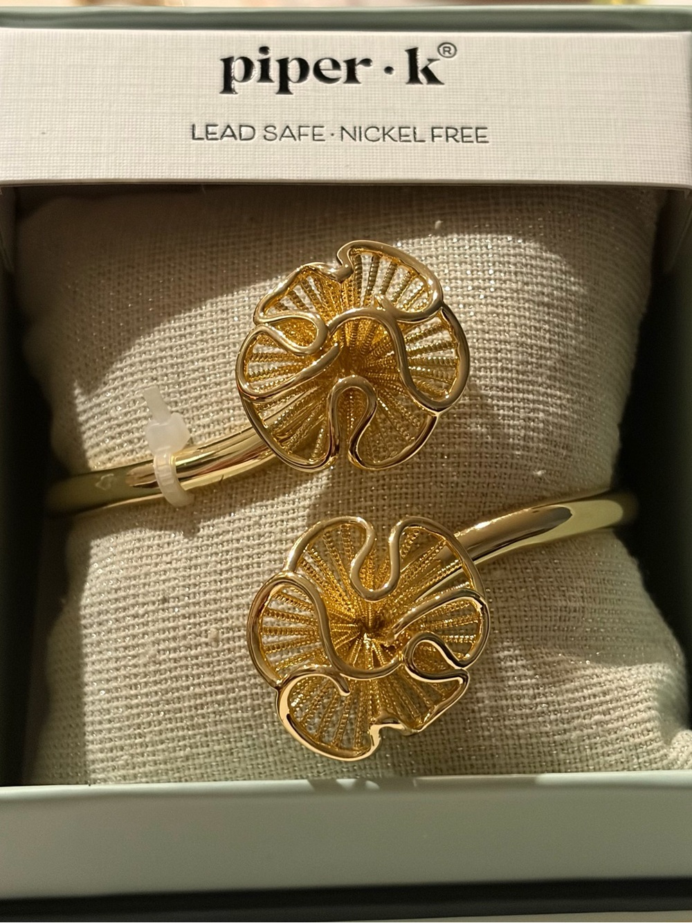 Piper K Floral Cuff Bracelet - Double Flower Accents